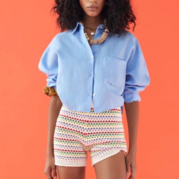 ZARA // CROP BUTTON UP TOP LINEN BLEND - Picture 1 of 7